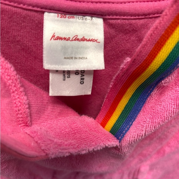 Hanna Andersson Terry Cloth Pink Hooded Swim Cover-Up Rainbow Trim SZ S Girls - Picture 2 of 6